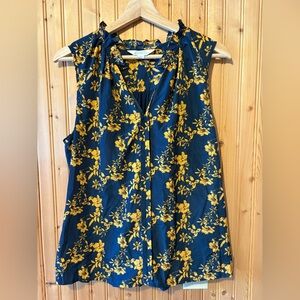 Market & Spruce Navy and Yellow Floral Blouse